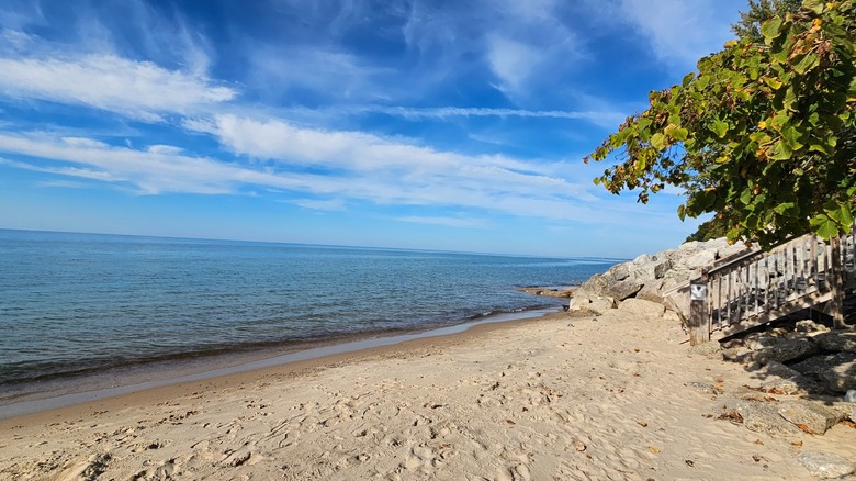 View of Pier Road Public Beach in Lakeside, Michigan