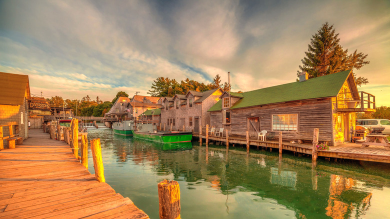 Leland's Historic Fishtown at sunset