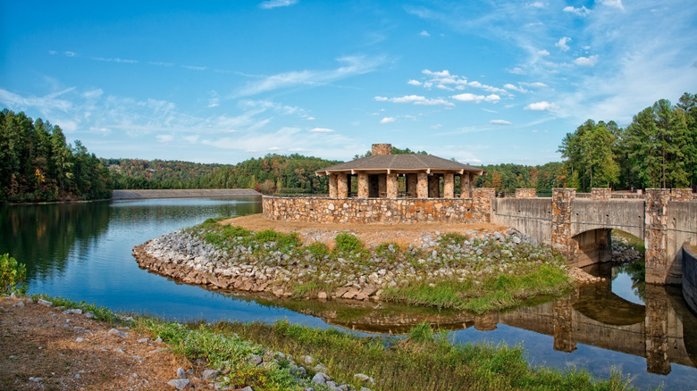 Blue sky and lake at Oak Mountain State Park in Alabama