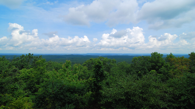 View over forested hills from Shackleford Point in Oak Mountain State Park, Alabama