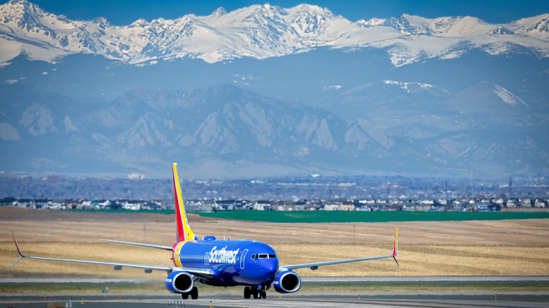 Southwest aircraft on the runway at Denver International Airport