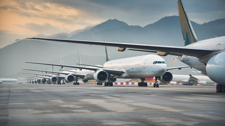 A fleet of planes on the tarmac