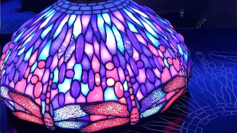 Illuminated Tiffany Lamp at The New York Historical, New York City, New York