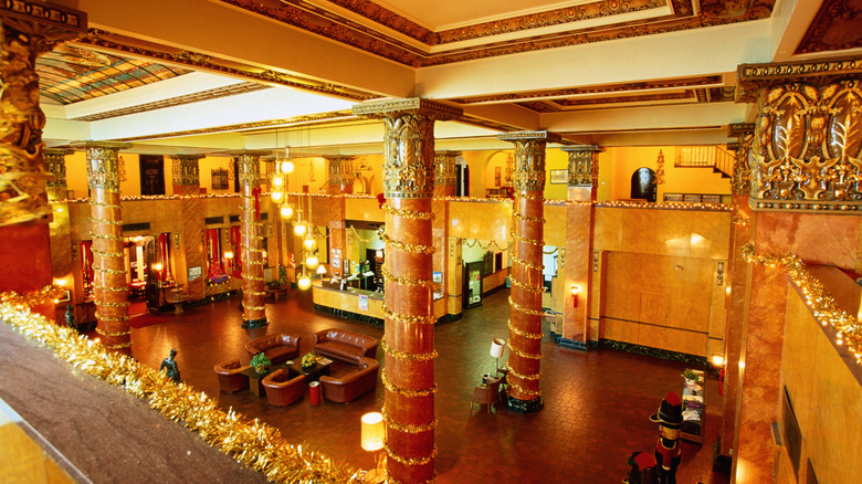 Elaborate marble pillars and interior of the historic Gadsden Hotel in Douglas.
