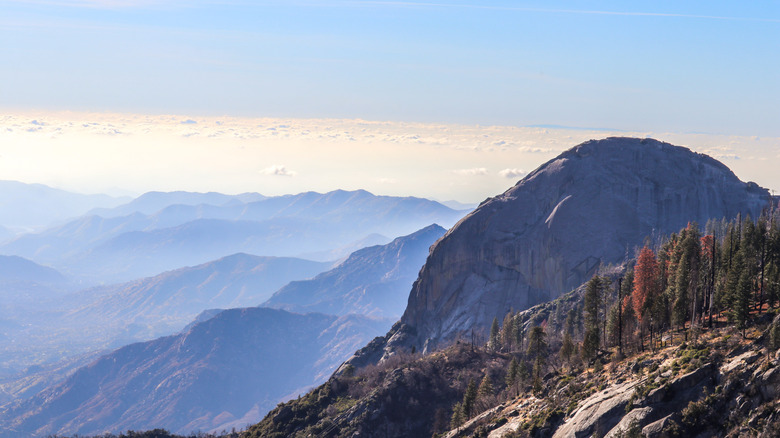 Thick haze obscures view from near Moro rock, Sequoia National Park's famous lookout