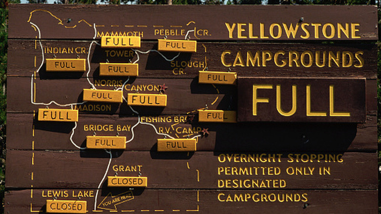 A map of the campgrounds at Yellowstone
