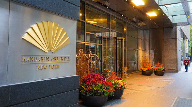 Outside the entrance to the Mandarin Oriental in NYC
