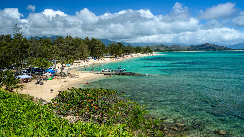 The sand and ocean at Kailua Beach Park.