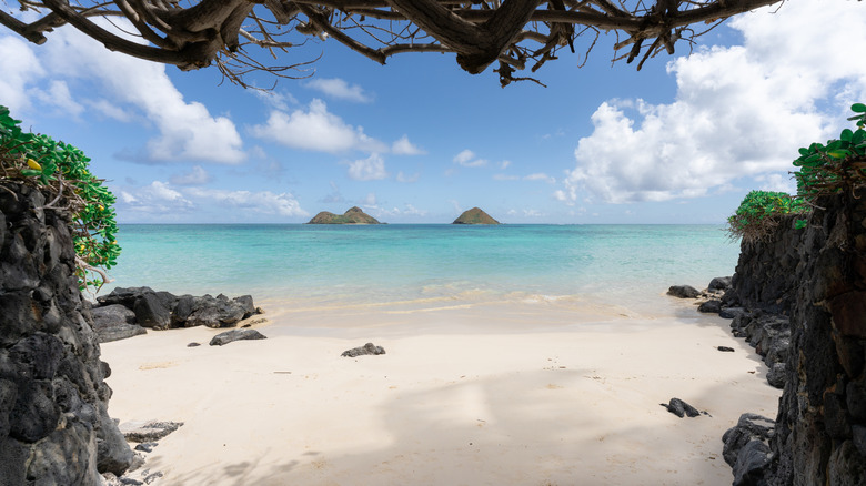 A view of the Mokulua Islands from Lanikai Beach.