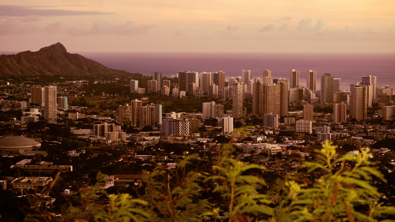 The view of Honolulu and Diamond Head from Tantalus Lookout.