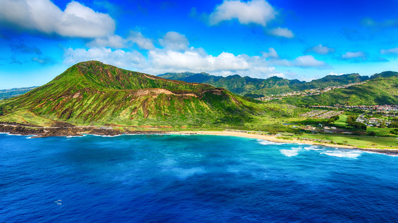 Aerial view of Koko Crater on the Hawaiian island of Oahu