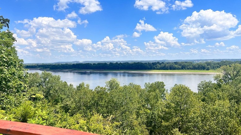 A view of the Mississippi River from an overlook of the river in Cliff Cave County Park.