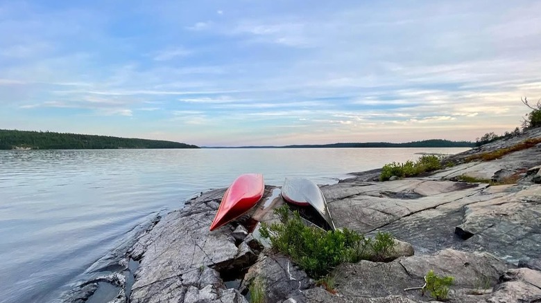 Boats on shore at Obabika River Provincial Park