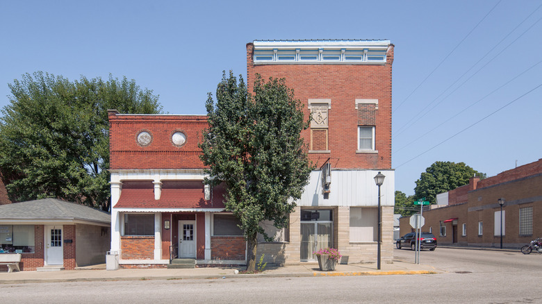Street view of buildings on Main Street in Odon, Indiana