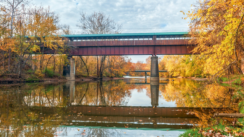 The Bridge of Dreams in Danville overlooking the water during autumn