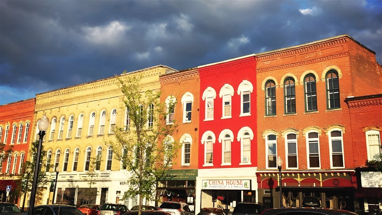 Colorful buildings along downtown Painesville, Ohio