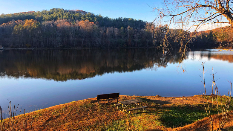 Bench overlooking Lake Hope in Ohio