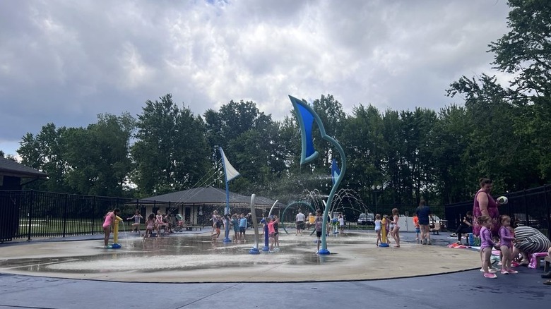 A busy splash pad at South Central Park in North Ridgeville, Ohio