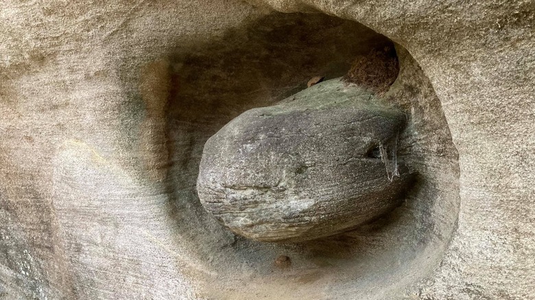 Unique rock formation inside Turtlehead Cave in Strouds Run State Park, Ohio