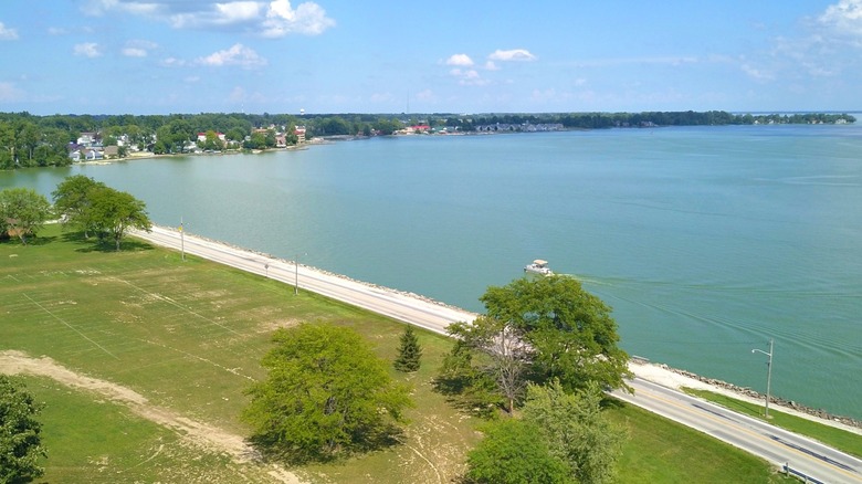 An aerial view of the Grand Lake Saint Marys in Ohio