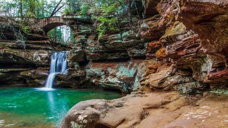 Waterfalls at Old Man's Cave in the Hocking Hills State Park near Sugar Grove, Ohio