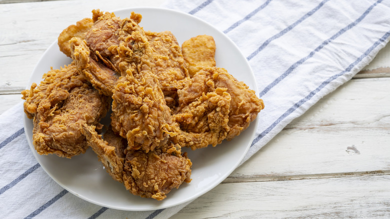 Fried chicken on a white plate