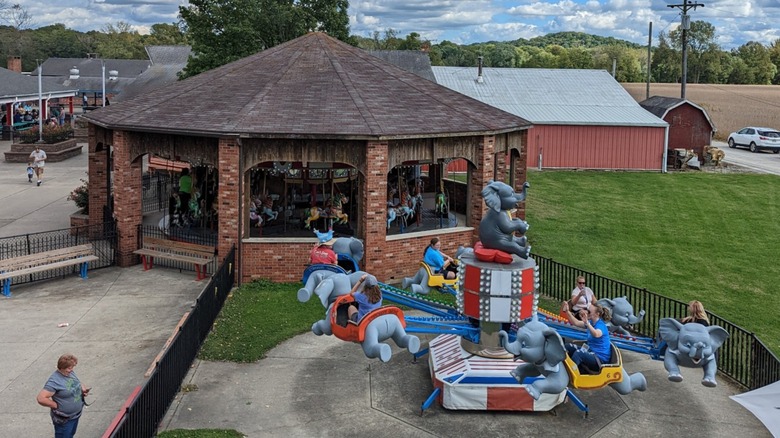 Aerial view of rides and buildings at Stricker's Grove, Ohio