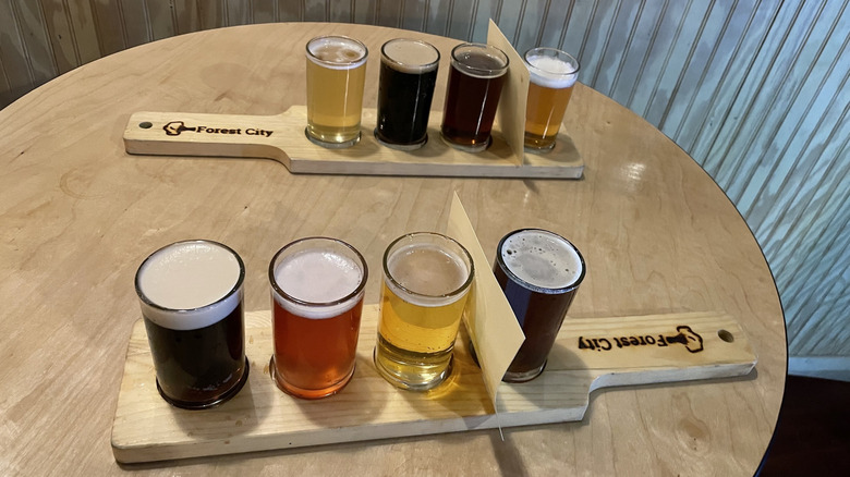 Flights of beer at Forest City Brewing in Cleveland, Ohio.