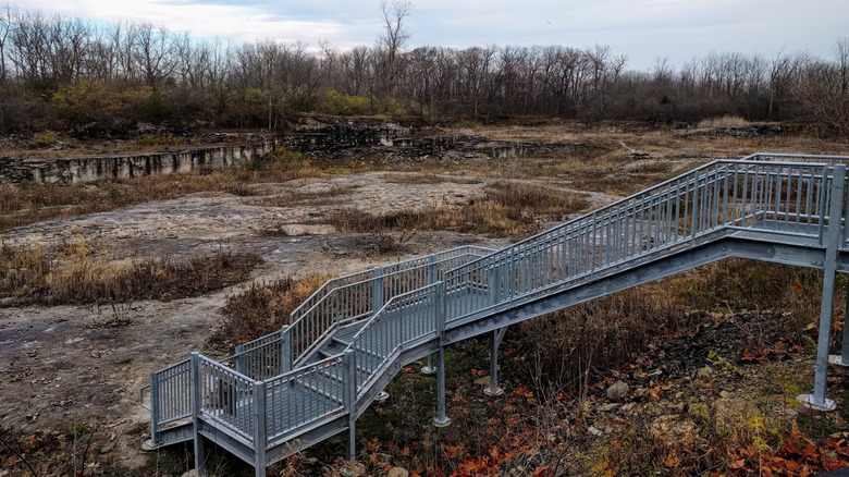 The stairs leading down into the quarry at Sawyer Quarry Nature Preserve
