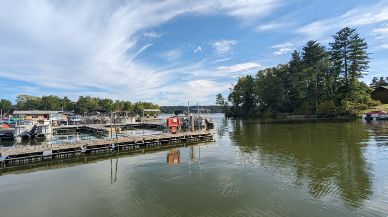 Boats on Atwood Lake, located in the namesake park, Ohio, on a clear day