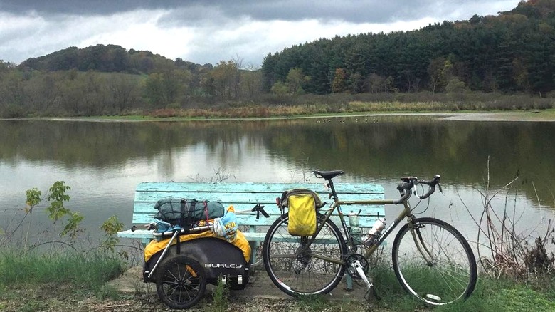 Bike parked by bench along Conotton Creek Trail