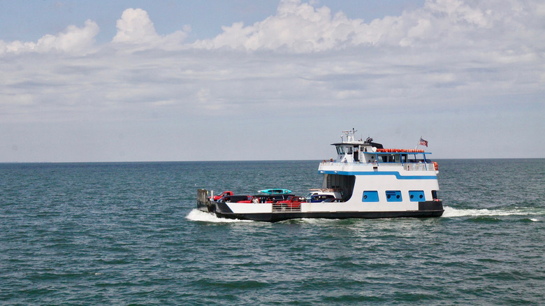 A Lake Erie car and passenger ferry cruising across the lake towards Put-in-Bay