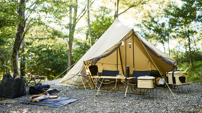 A tent for camping outside in the forest