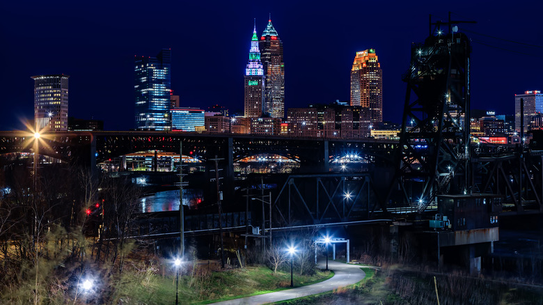 Night view of the skyline in Cleveland, Ohio, from the Tremont neighborhood.