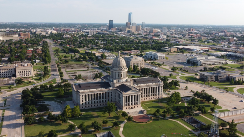 An aeriel view of the Oklahoma City Capitol building