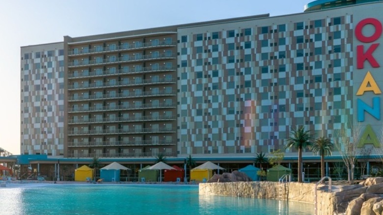 Okana's outdoor pool and resort exterior