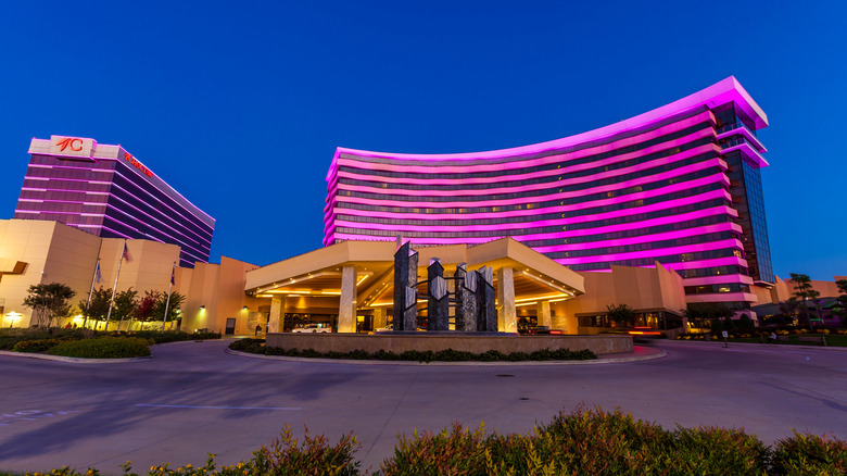 The front of the Choctaw Casino at night