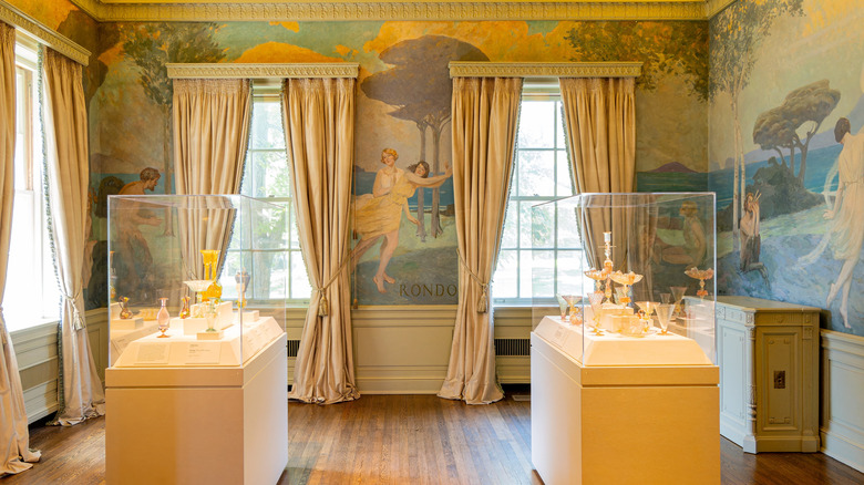 Objects on display inside the Philbrook Museum of Art
