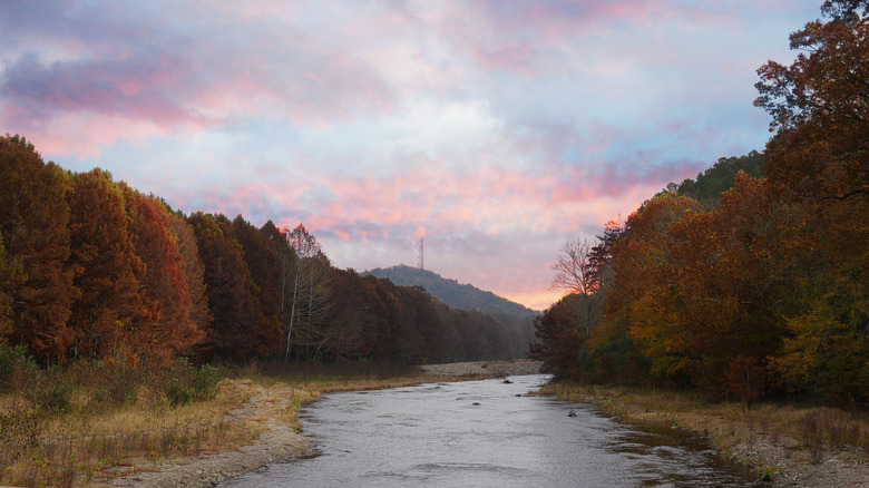 Broken Bow, Oklahoma with colorful leaves on the trees on a beautiful autumn day