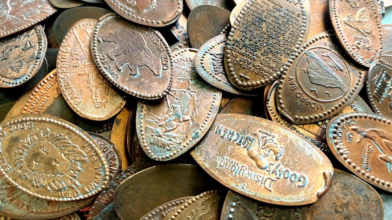 Close up shot of pressed pennies.