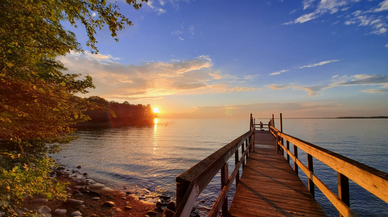 Sunset at a fishing pier on Mille Lacs Lake in Father Hennepin State Park