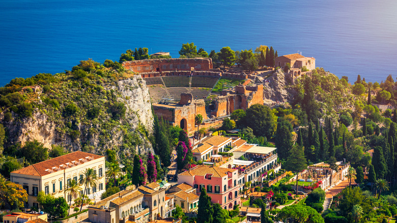 Ruins of Ancient Greek theater in Taormina, Sicily, Italy
