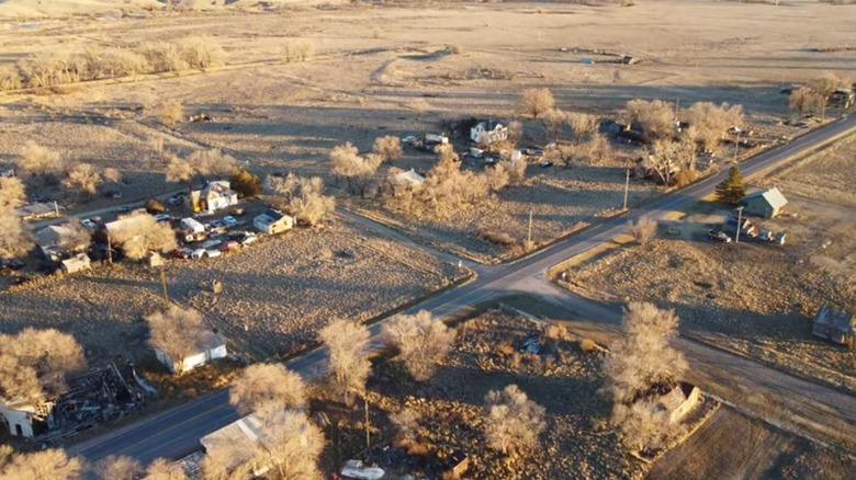 Aerial view of Ardmore Ghost Town in South Dakota