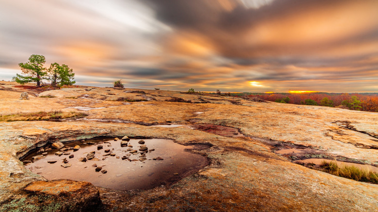 Rocky expanse of the Arabian Mountains Heritage Area at sunset