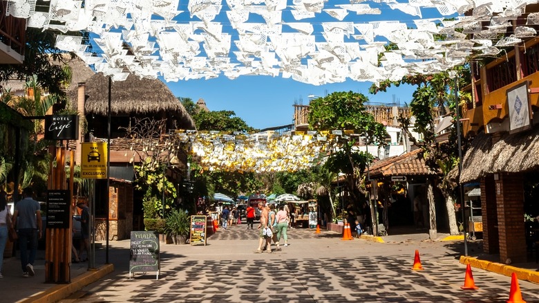 Paper flags over the street in San Pancho, Mexico