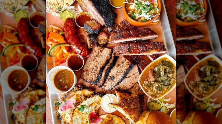 Massive plate of brisket, sausage, ribs and more at Breakwater Barbecue in California