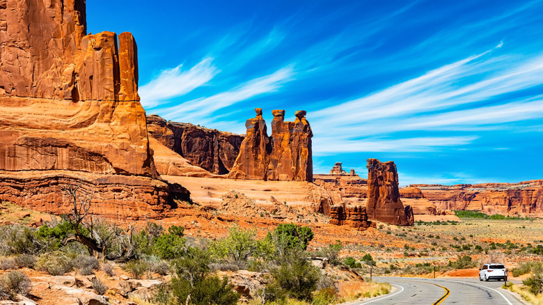 Three Gossips rock formation off Arches National Park Road