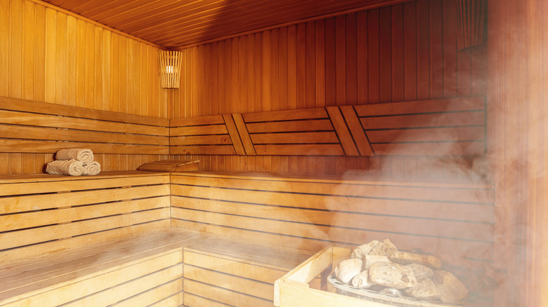Interior of a sauna in Finland