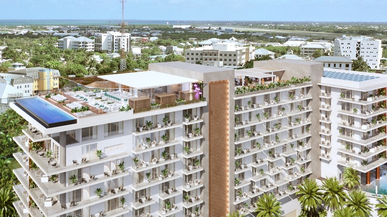 Rendering of the exterior of ONEGT hotel on Grand Cayman