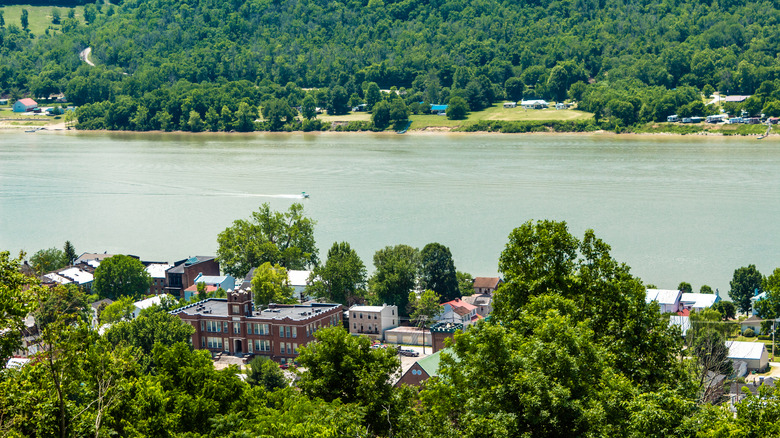 An aerial view of Ripley, Ohio and the Ohio River